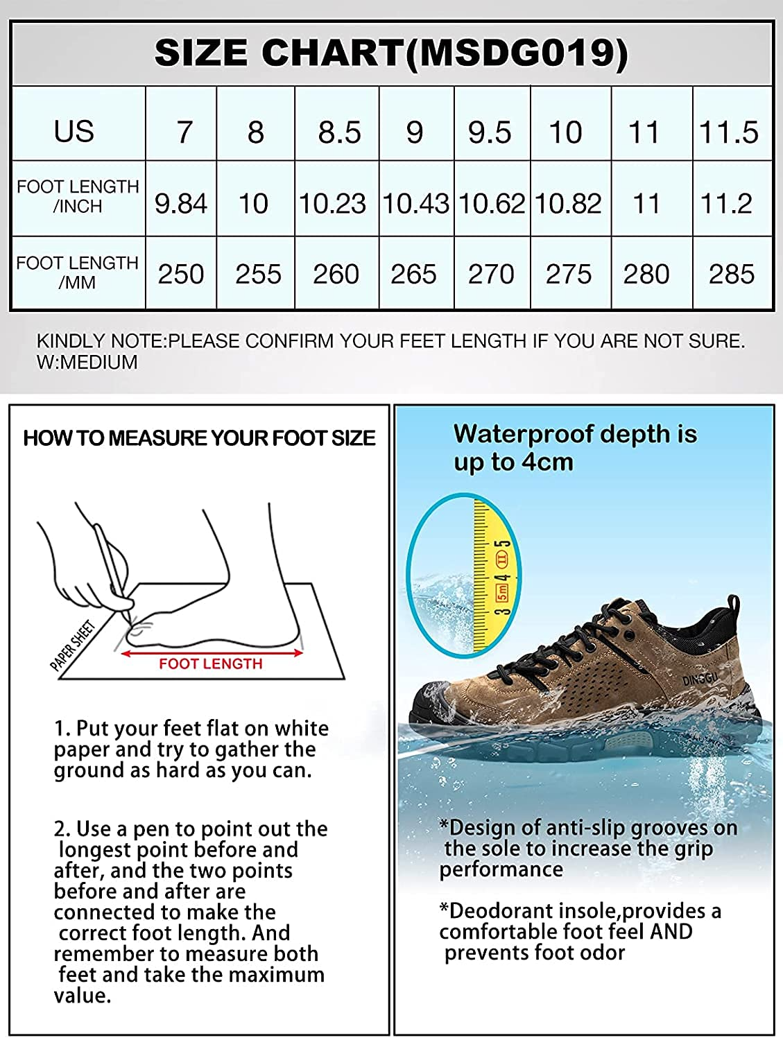 Toeyesty Professional Steel Toe Shoes, Comfortable Slip Resistant Work Shoes for Men, Lightweight Safety Composite Toe Construction Shoes Brown, 019